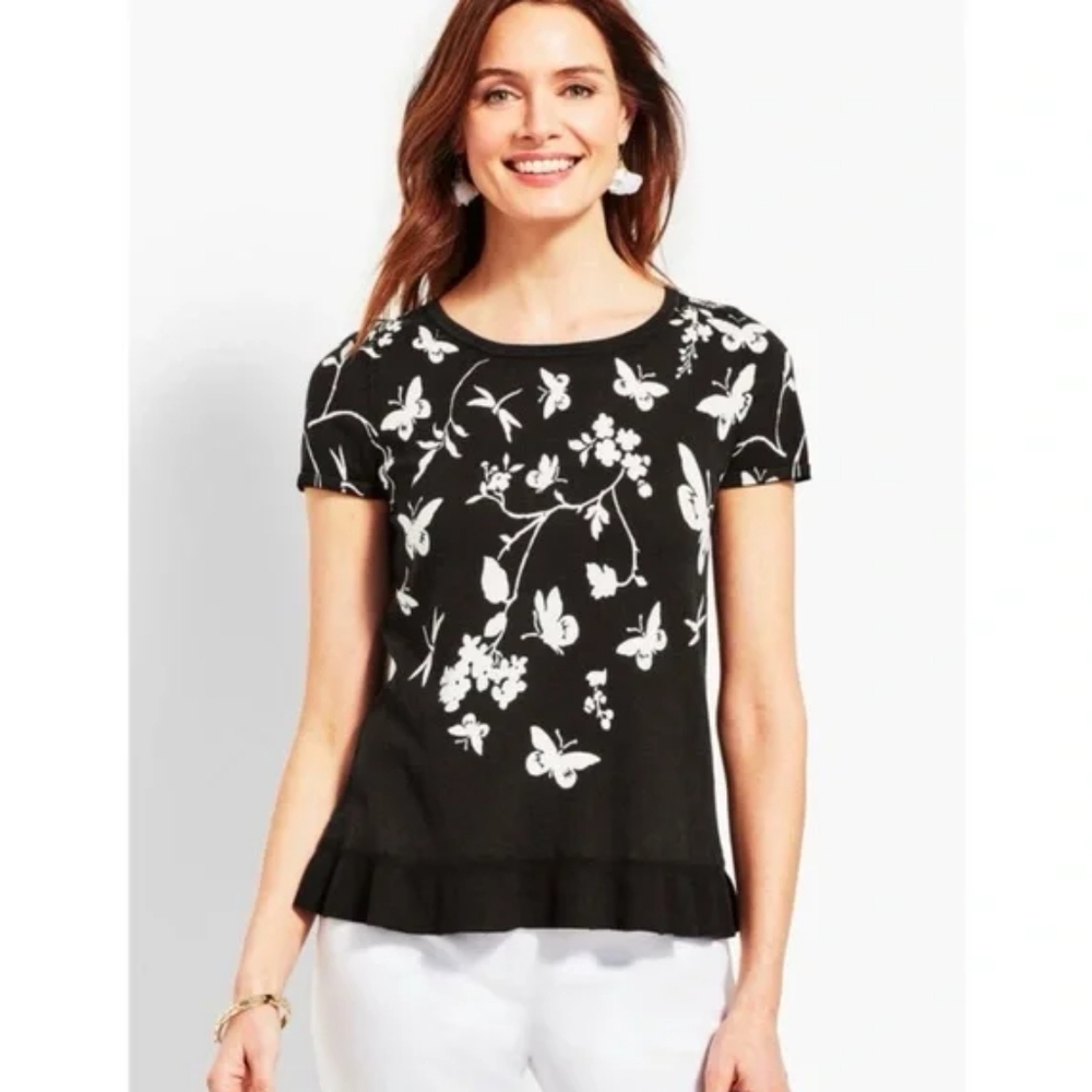 NWT Talbots Butterfly Fantasy Sweater cotton new black spring print 3X Plus size